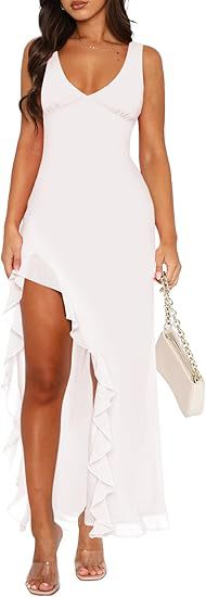 Robe maxi femme avec ourlet asymétrique et détails de volants Chic und Stil