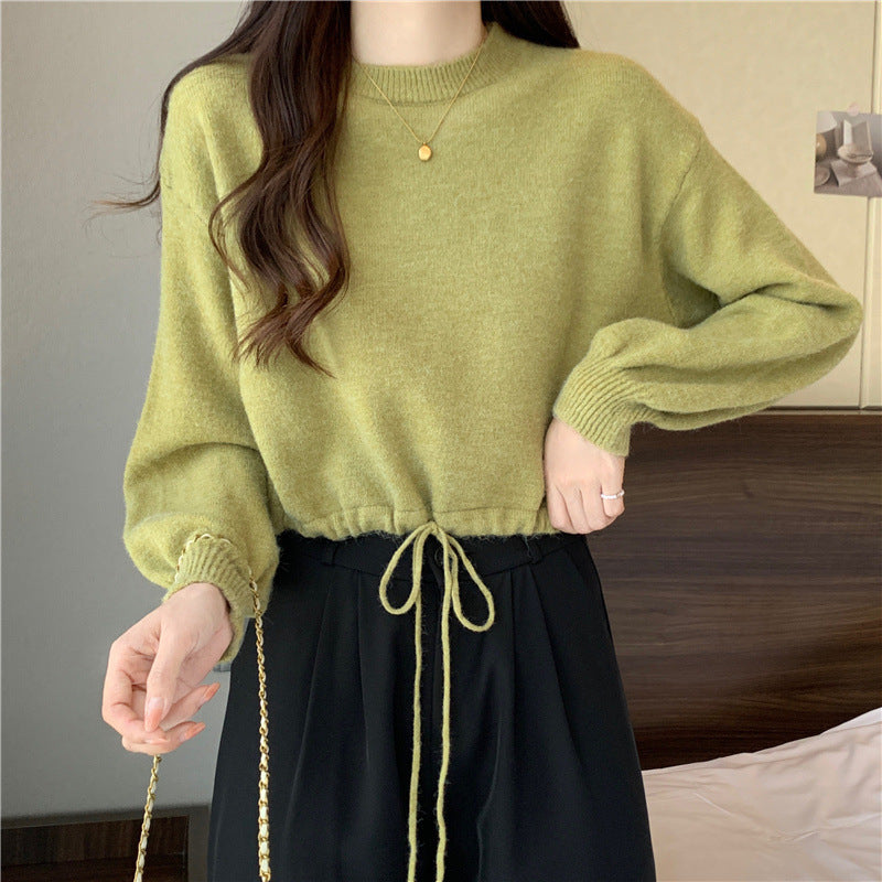 Pull décontracté pour femmes avec cordon de serrage et manches volumineuses Chic und Stil