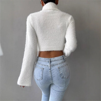 Dames Pull en tricot de haute qualité avec manches larges et col montant Chic und Stil