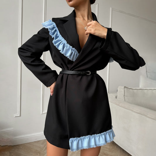 Dames Élégante Blazer-Robe avec Détails de Volant Asymétriques Chic und Stil