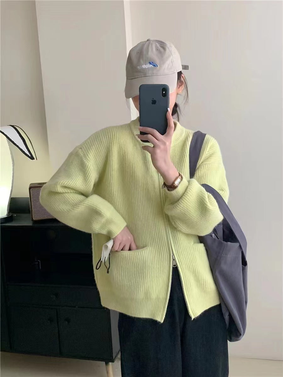 Dames cardigan décontracté zippé avec grandes poches Chic und Stil