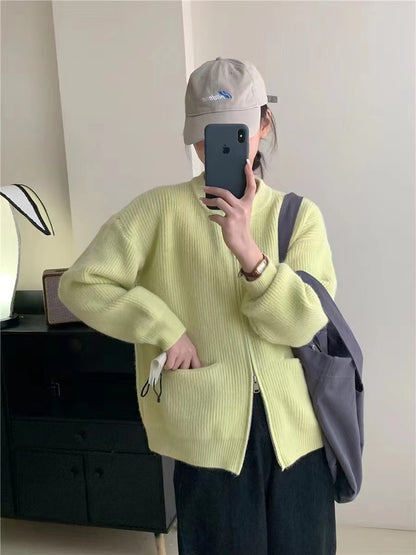 Dames cardigan décontracté zippé avec grandes poches Chic und Stil