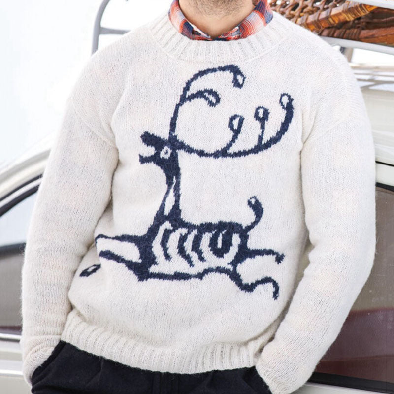 Pull large pour hommes avec motif de renne festif et mélange de laine de haute qualité Chic und Stil