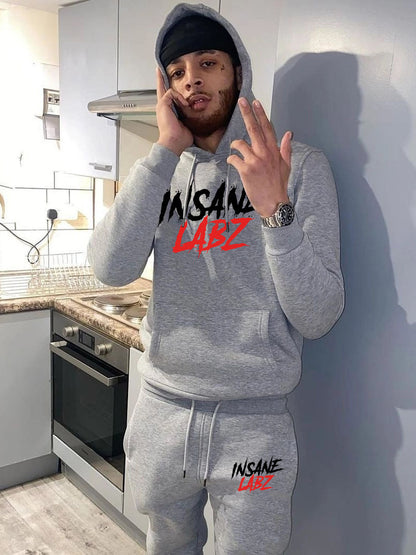 Men's Sports Hoodie and Jogging Pants Set with Chic Logo Marking Style