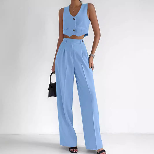 Women's trendy two-piece set with mid-calf pants and modern crop top Chic and Style