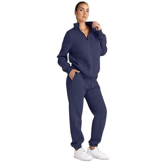 Ladies sporty sweater with high collar and chic jogger pants set