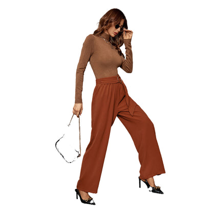 Dames élégante pantalon Palazzo taille haute avec ceinture à nouer sur le côté Chic und Stil