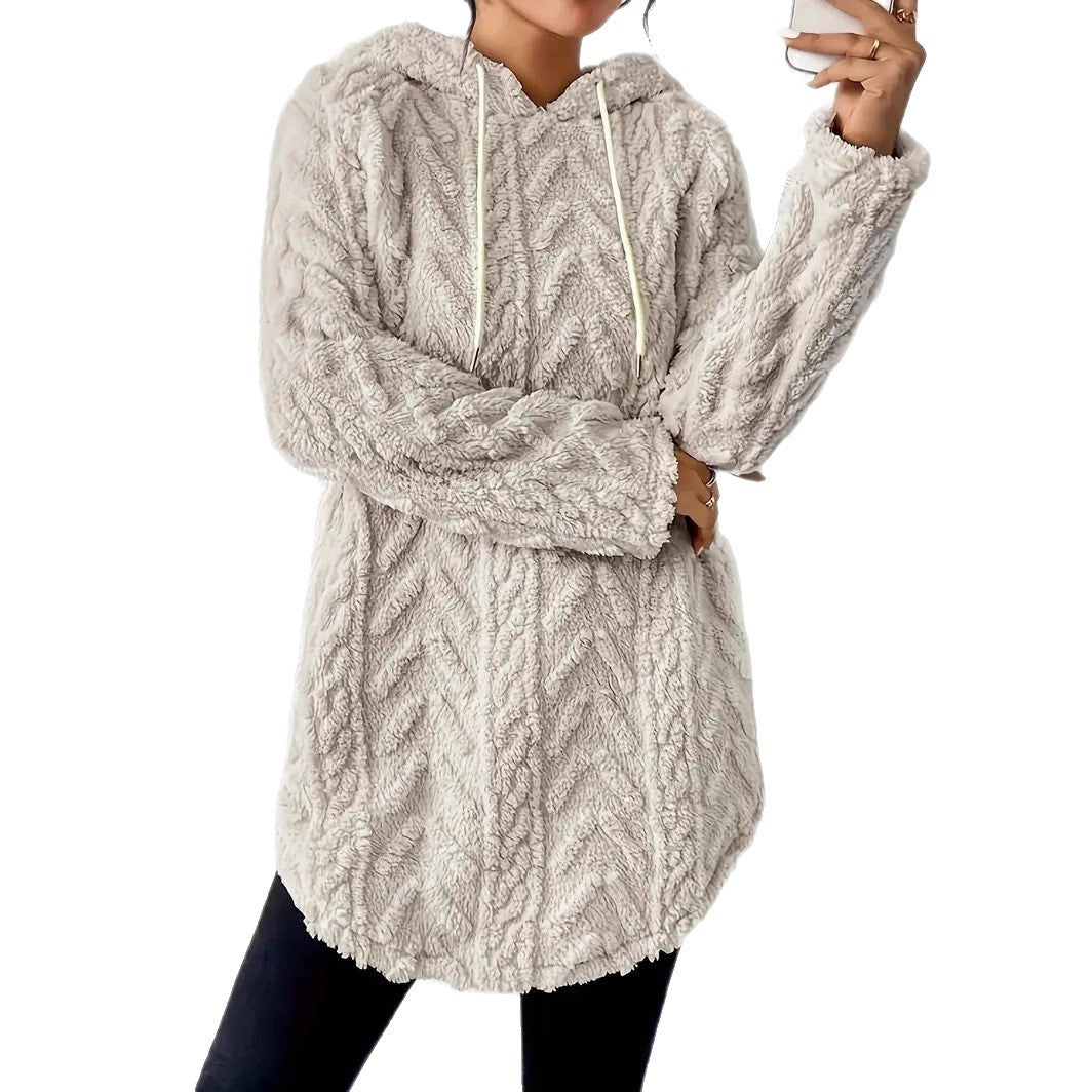 Ladies pleasant fleece pullover with hood and structured design Chic and Style