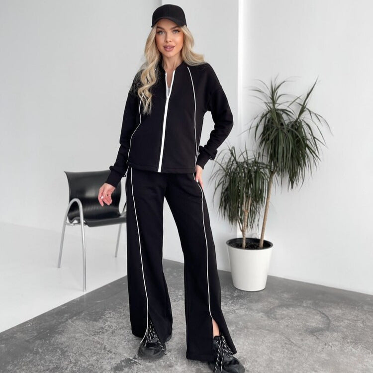 Dames Ensemble de sport avec fermeture éclair intégrale et coutures contrastées Chic und Stil