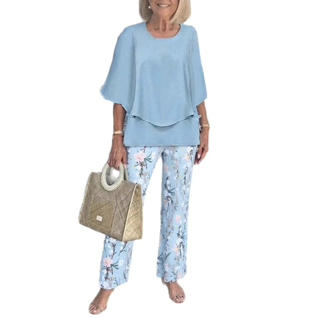 Women Elegant Layered Tunic Set and Floral Pants Chic and Style