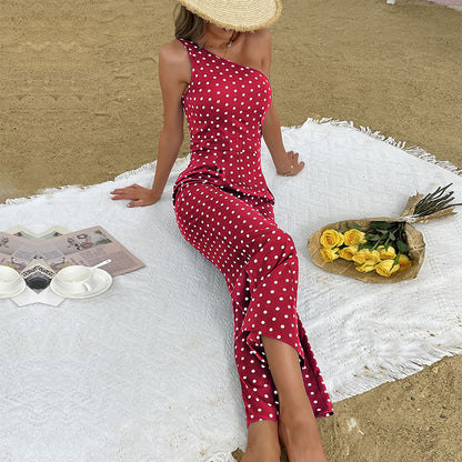 Robe maxi à pois asymétrique pour femmes Chic und Stil
