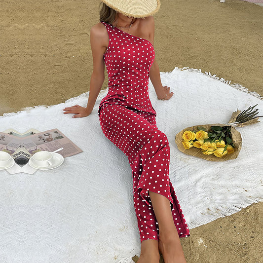 Robe maxi à pois asymétrique pour femmes Chic und Stil