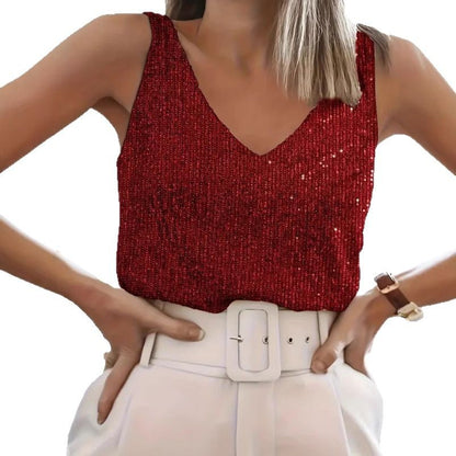 Dames Débardeur Paillettes en V Chic und Stil