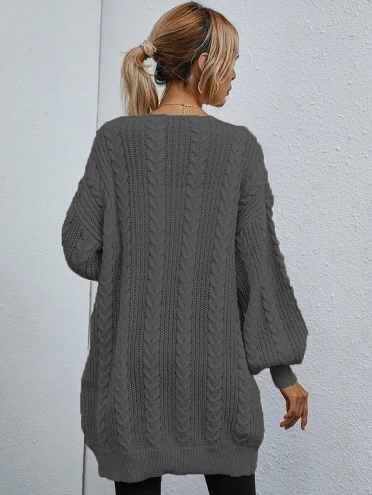 Dames gros tricot cardigan à décolleté en V profond et manches volumineuses Chic und Still