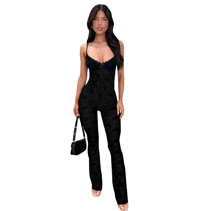 Woman Lace Top Flared Pants Chic and Style