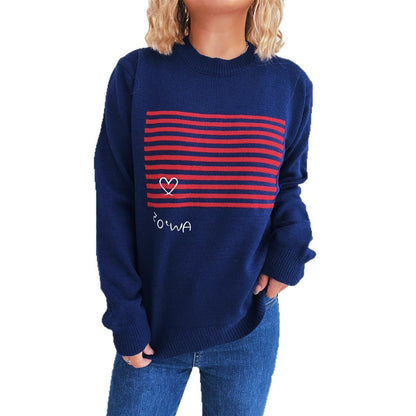 Pull décontracté pour femmes avec design rayé et application en forme de cœur Chic und Stil