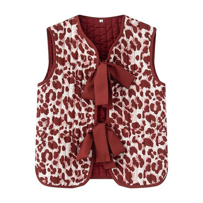 Dames gilet matelassé avec motif animal à la mode et nœud décoratif Chic und Stil