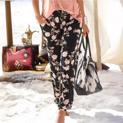 Pantalon de loisirs pour femmes avec motif floral et taille élastique Chic und Stil
