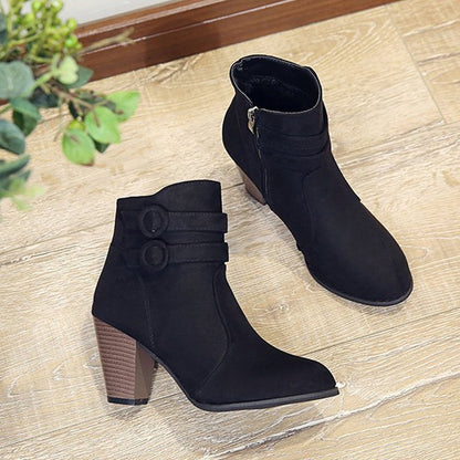 Bottines élégantes pour femmes avec décoration de bouton tendance et talon bloc confortable Chic und Stil