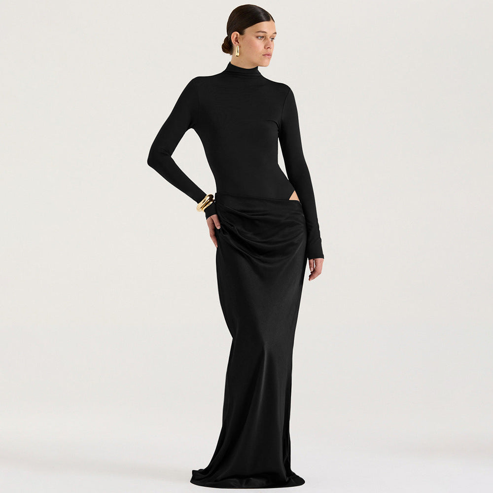Robe maxi élégante à manches longues pour femmes avec une coupe ajustée et un détail de drapage raffiné Chic und Stil