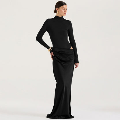 Robe maxi élégante à manches longues pour femmes avec une coupe ajustée et un détail de drapage raffiné Chic und Stil