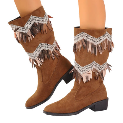 Bottes pour femmes avec des franges à la mode et des détails pailletés Chic und Stil