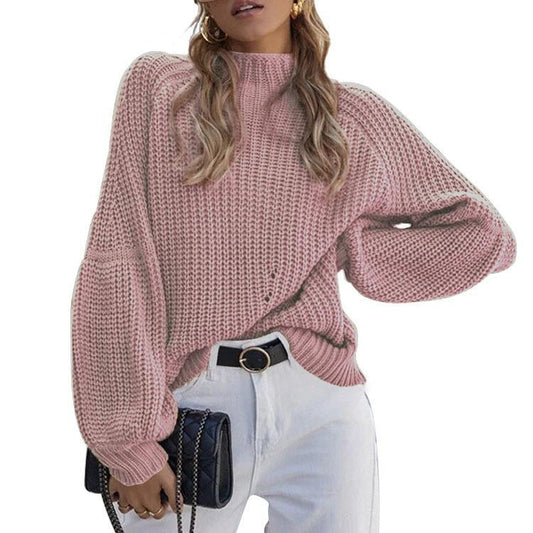 Pull en gros mailles pour femmes avec col haut et coupe ample Chic und Stil
