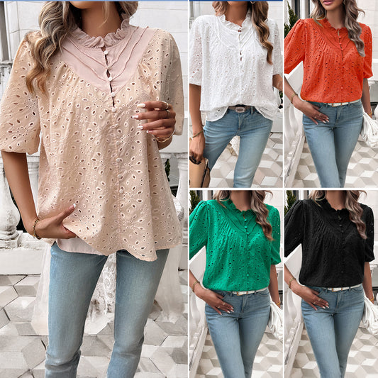Women's blouse with an airy structure and decorative ruffles Chic und Stil