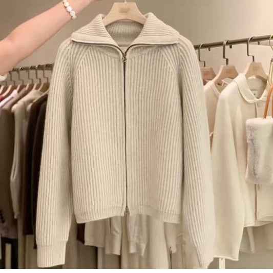Veste en tricot côtelé zippée pour femmes Chic und Stil