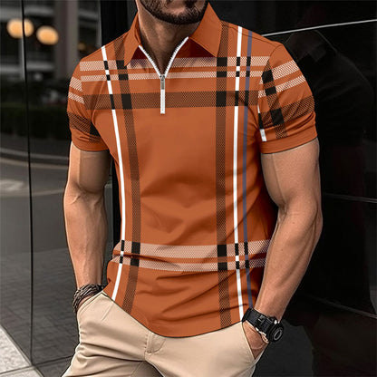 Hommes Polo à carreaux élégant avec ZIP devant Chic und Stil