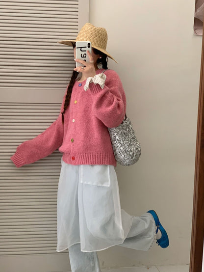 Dames Pull-over douillet avec des boutons colorés et coupe décontractée Chic und Stil