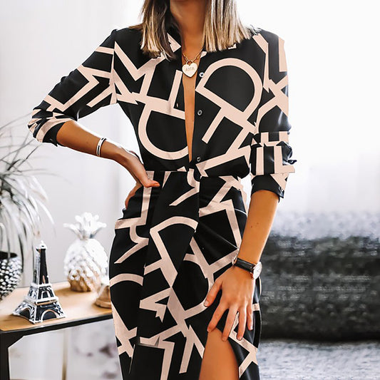 Robe chemise maxi imprimée pour femmes Chic und Stil