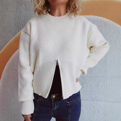 Pull striped pour femmes avec fermeture éclair à la mode Chic und Stil