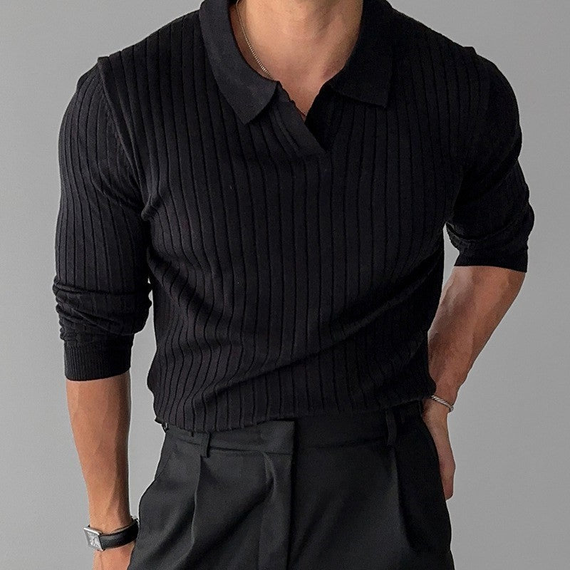 Pull homme avec design en rib côtelé texturé et col classique Chic und Stil