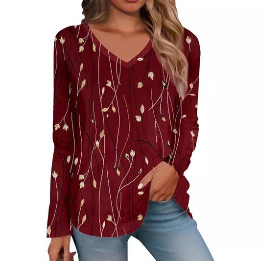 Chemisier femme à col en V avec design floral et texture douce Chic und Stil