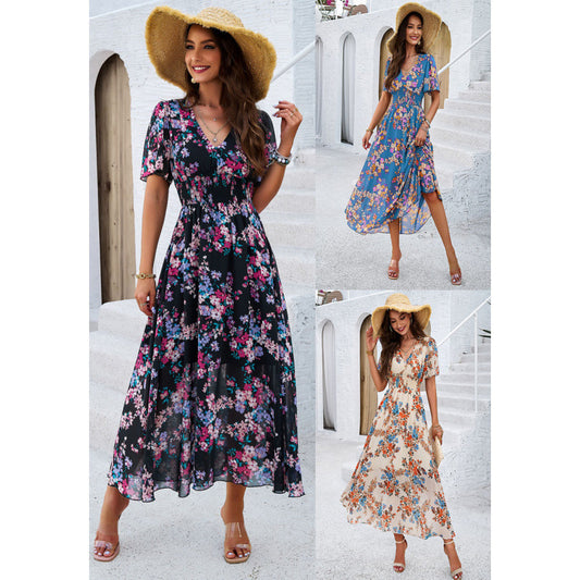 Robe maxi fleur pour femmes avec des manches flottantes Chic und Stil