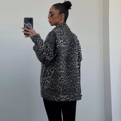 Oversized denim jacket for women with animal print Chic and Style