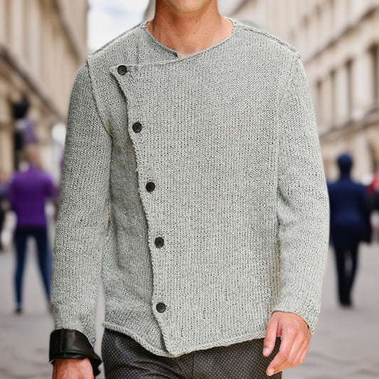 Pull en tricot pour hommes avec collier montant innovant et patte de boutonnage asymétrique Chic und Stil