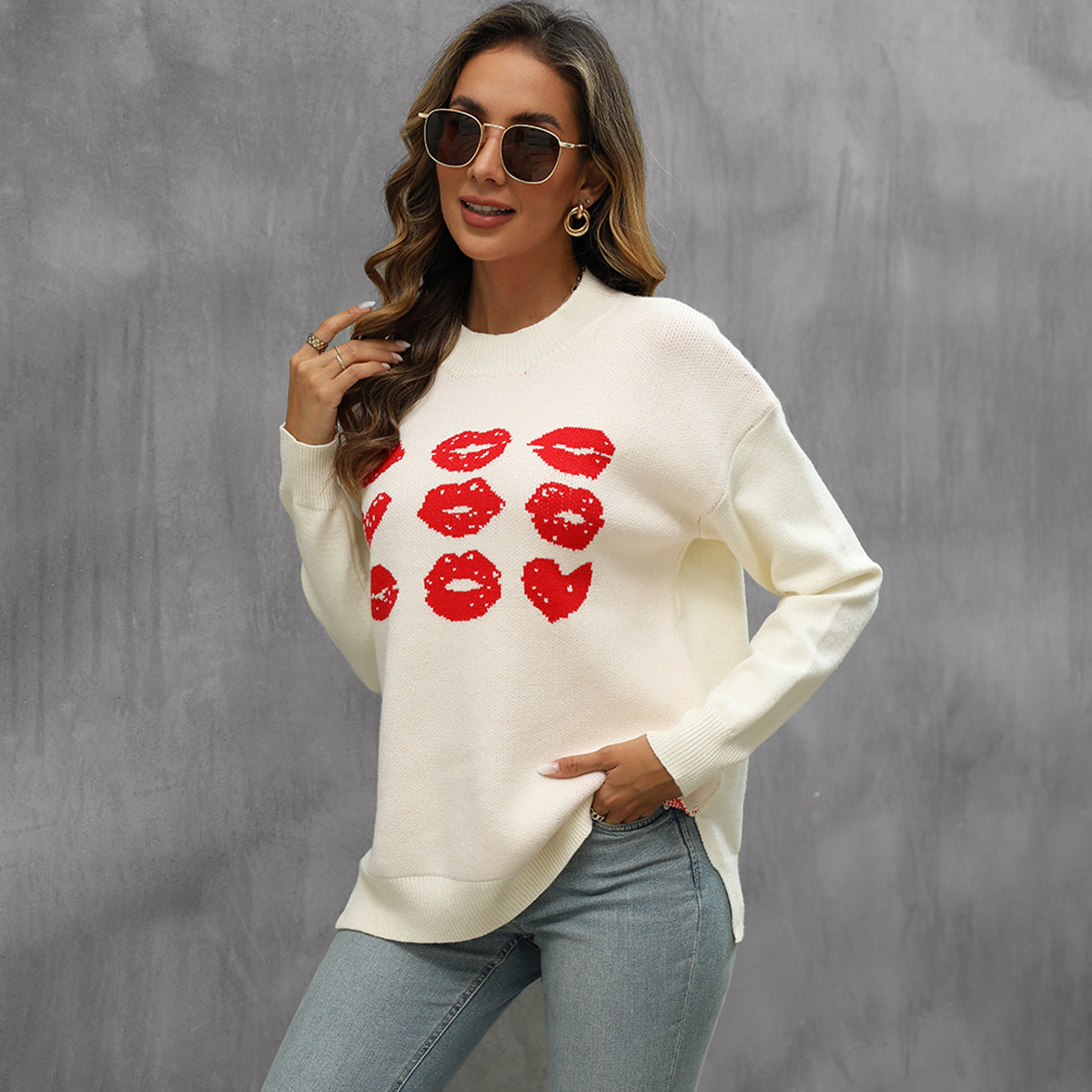 Pull femme avec motif de baiser et coupe décontractée Chic und Stil