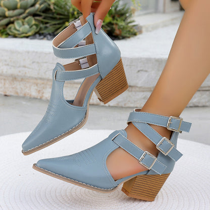 Bottines à talons hauts pour femmes avec des bretelles uniques et un talon décoré Chic und Stil