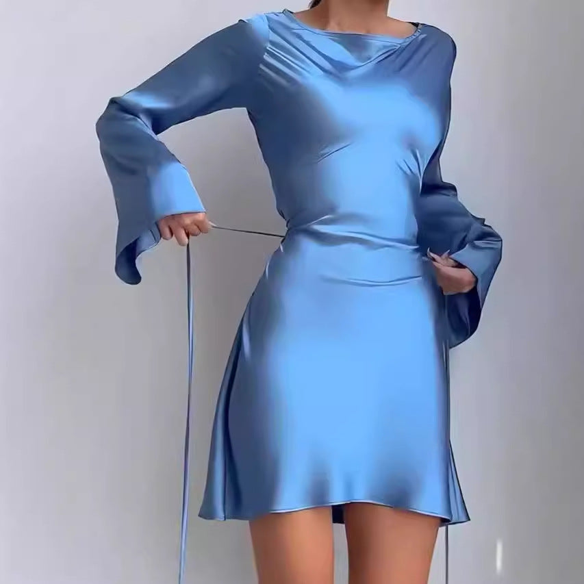 Dames Élégante Robe portefeuille en tissu lisse et manches larges Chic und Stil