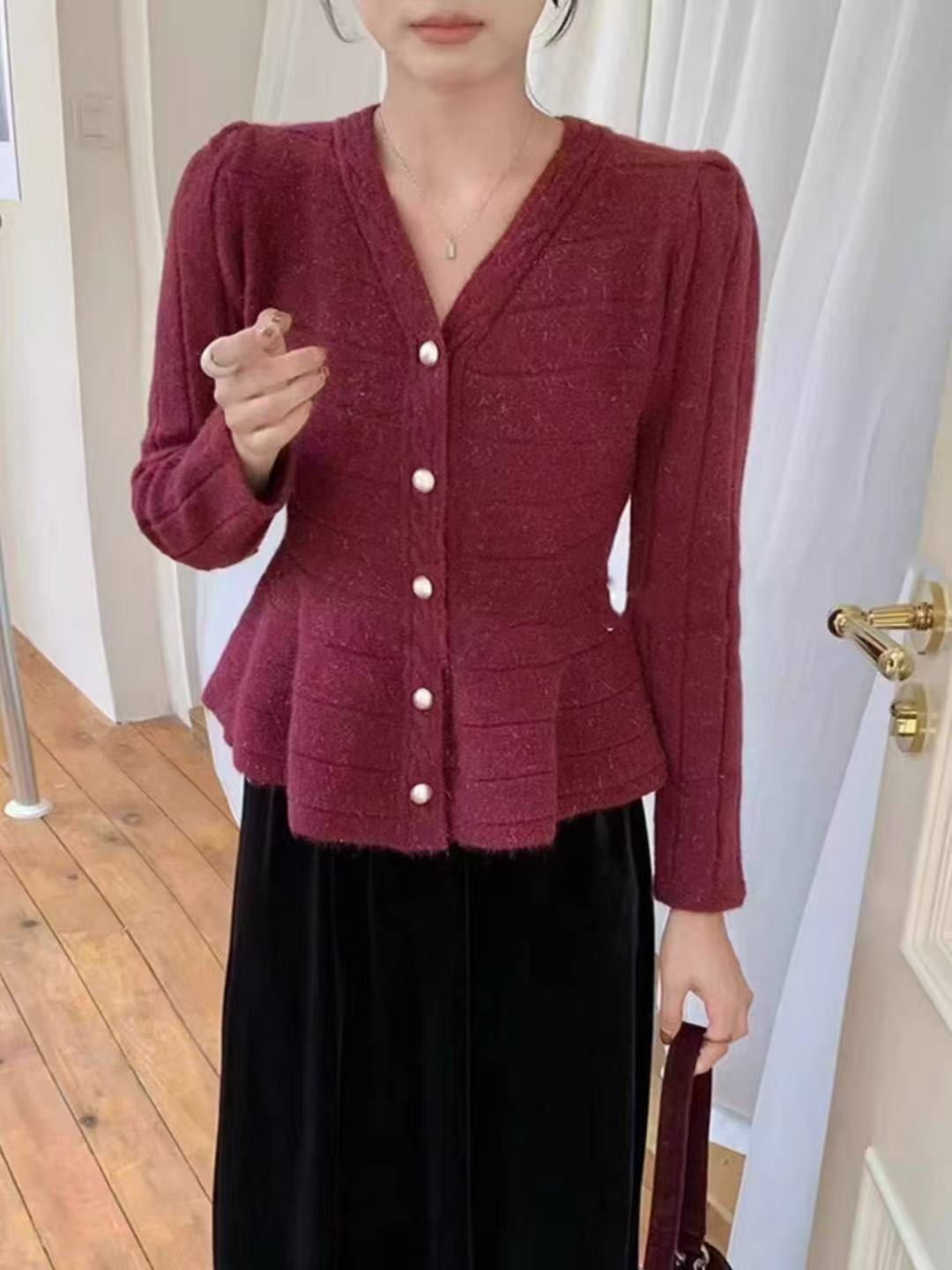 Dames élégant cardigan avec design texturé et manches bouffantes féminines Chic und Stil