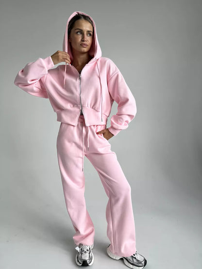 Chic Hoodie Sweatshirt Set and Jogging Pants for Women