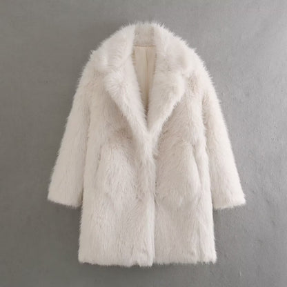 Classic style women's faux fur jacket with a luxurious collar and practical pockets Chic and Style