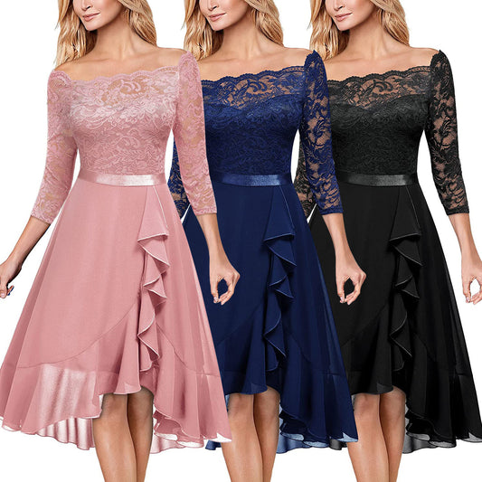Robe cocktail à encolure dénudée pour femmes en superposition de dentelle Chic und Stil