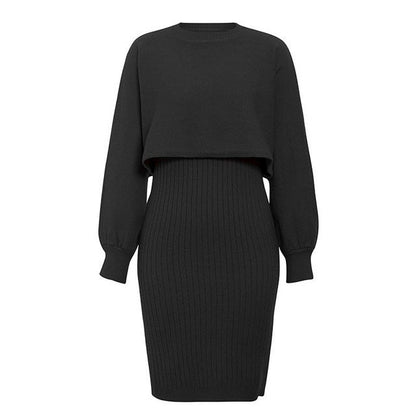 Robe midi tricotée pour femmes avec un haut de pull cropped décontracté et une texture côtelée Chic und Stil