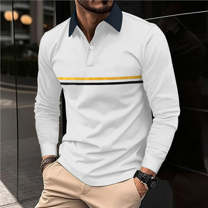 Chemise polo à manches longues pour hommes avec motif rayé moderne Chic und Stil