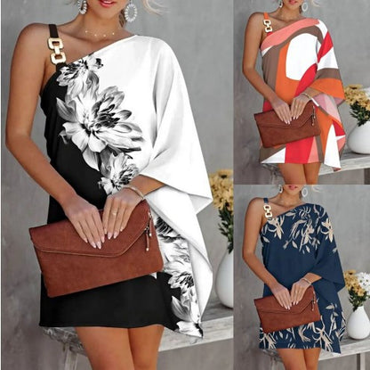 Robe asymétrique à une épaule pour femmes avec design floral Chic und Stil