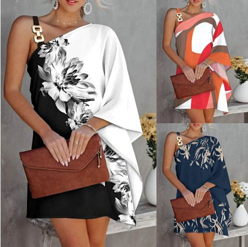 Robe asymétrique à une épaule pour femmes avec design floral Chic und Stil