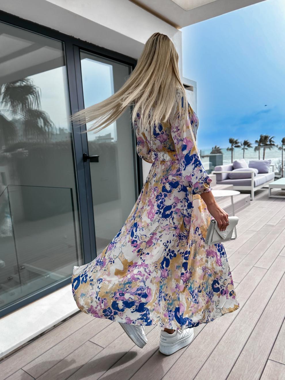 Robe maxi à imprimé vif pour femmes avec ceinture à nouer soi-même Chic und Stil